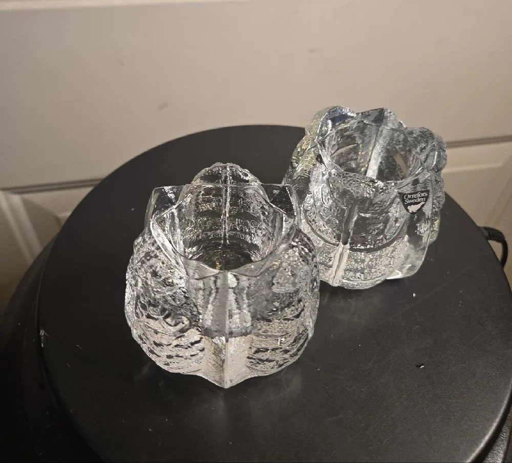 ORREFORS Crystal Sweden EDEN Leaf Votive Tealight Candle Holders Lars Hellsten